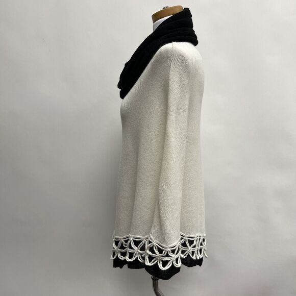 Peru Etnico Poncho Cowl Neck Sweater One Size 100% Baby Alpaca Off-white Black - Picture 3 of 8